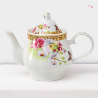 Набор чайный керамический на металлической подставке Доляна &laquo;Садовый дворик&raquo;, 13 предметов: 6 чашек 200 мл, 6 блюдец d=14,1 см, чайник 1 л ㅤ