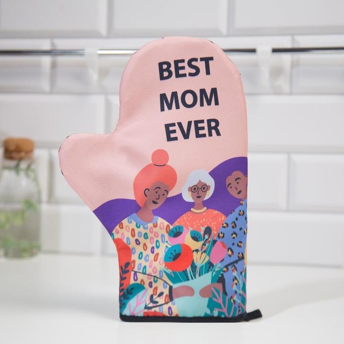 Варежка-прихватка Доляна Варежка-прихватка Доляна "Best mom" 24х32 см, 35% хлопок, 65% п/э, ватин 250 г/м2