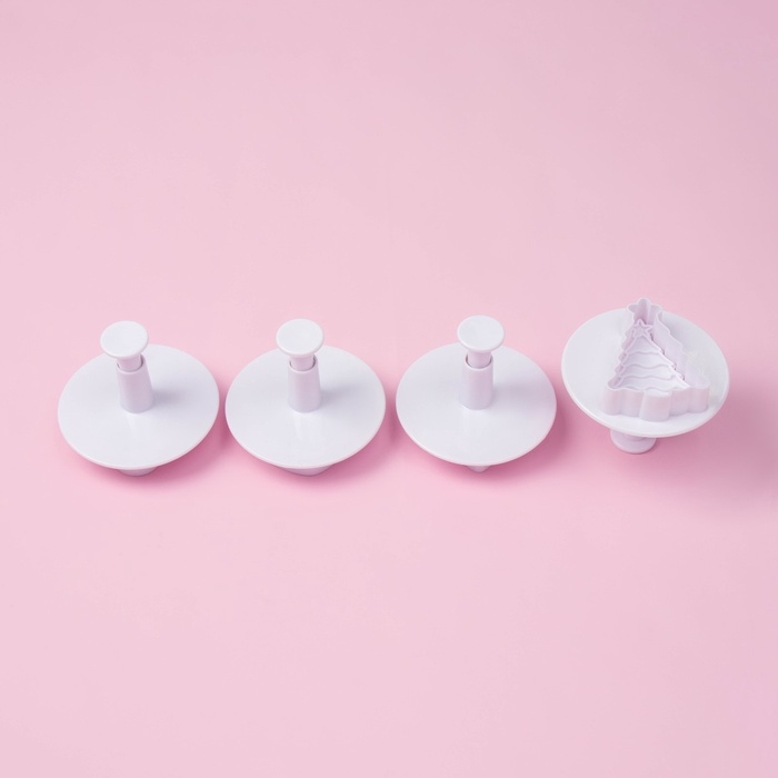 Плунжеры кондитерские Доляна &laquo;Новогоднее настроение&raquo;, набор 4 шт, пластик, белые