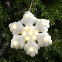 Светодиодная фигура «Снежинка» 15 см, флок, батарейки CR2032х2 (в комплекте), свечение тёплое белое Светодиодная фигура «Снежинка» 15 см, флок, батарейки CR2032х2 (в комплекте), свечение тёплое белое