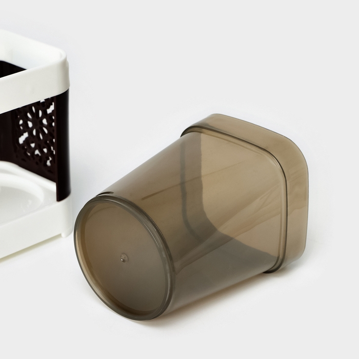 Подставка для зубных щёток и пасты со стаканом, 15&times;7&times;12 см, цвет коричневый