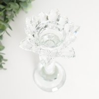 Подсвечник стекло на 1 свечу "Лотос на ножке с кристаллами" d-4 см 12х8х23 см