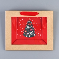 Пакет подарочный новогодний крафтовый с пластиковым окном &laquo;Новогодняя ёлка&raquo;, 24 х 20 х 11см