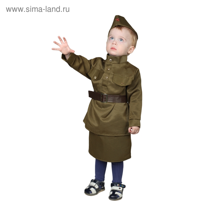 Карнавальный костюм &laquo;Солдаточка-малютка&raquo;, пилотка, гимнастёрка, ремень, юбка, 2-3 года, рост 94-104 см