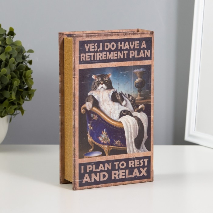 Сейф-книга дерево, кожзам "Кот в ванне. Пенсионный план" 21х13х5 см