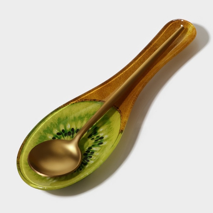 Подставка стеклянная под ложку Доляна &laquo;Романтичный киви&raquo;, 23,5&times;8,3&times;1,5 см