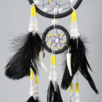 Ловец снов d=10 и 5 см "Паутинка с белыми и желтыми бусинами" черный 50х10х0,7 см Ловец снов d=10 и 5 см "Паутинка с белыми и желтыми бусинами" черный 50х10х0,7 см