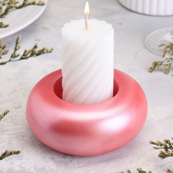 Подсвечник Подсвечник "Полноторие. Мрамор" из гипса большой, 11х5см,розовый