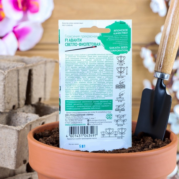 Семена комнатных цветов Глоксиния Аванти Семена комнатных цветов Глоксиния Аванти "Cветло-фиолетовая", F1, 4 шт.