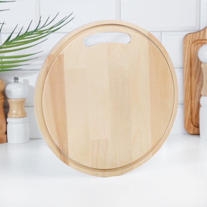 Доска разделочная деревянная с желобом Доска разделочная деревянная с желобом "Круг" 26х26х0,8 см береза