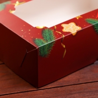 Новый год. Коробка складная, кондитерская упаковка с окном "С Новым Годом!", 25 х 15 х 7 см Новый год. Коробка складная, кондитерская упаковка с окном "С Новым Годом!", 25 х 15 х 7 см