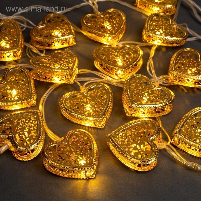 Гирлянда «Нить» 4 м с насадками «Сердечко», IP20, прозрачная нить, 20 LED, свечение тёплое белое, 8 режимов, 220 В Гирлянда «Нить» 4 м с насадками «Сердечко», IP20, прозрачная нить, 20 LED, свечение тёплое белое, 8 режимов, 220 В