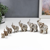 Сувенир полистоун "Слоны серебристая попона" набор 7 шт h=12; 10,5; 9,5; 8; 7; 6; 5 см Сувенир полистоун "Слоны серебристая попона" набор 7 шт h=12; 10,5; 9,5; 8; 7; 6; 5 см