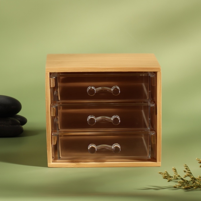 Органайзер для хранения &laquo;BAMBOO&raquo;, 3 ящика, 14&times;12&times;11.5 см, в коробке, коричневый