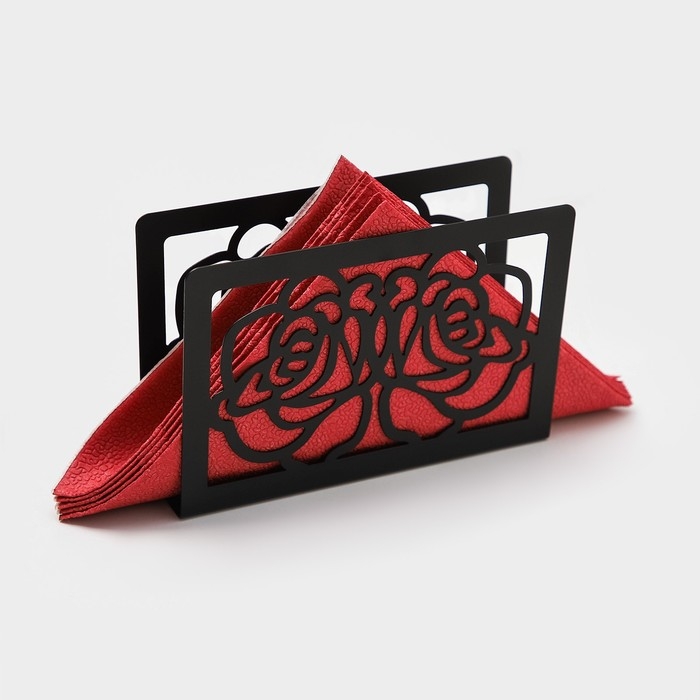Салфетница Доляна «Цветы», 15×4×10 см, цвет чёрный Салфетница Доляна «Цветы», 15×4×10 см, цвет чёрный