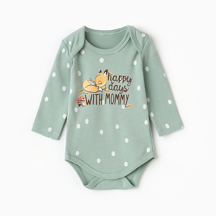 Боди детское с длинным рукавом "Лисичка", цвет ментол, рост 68