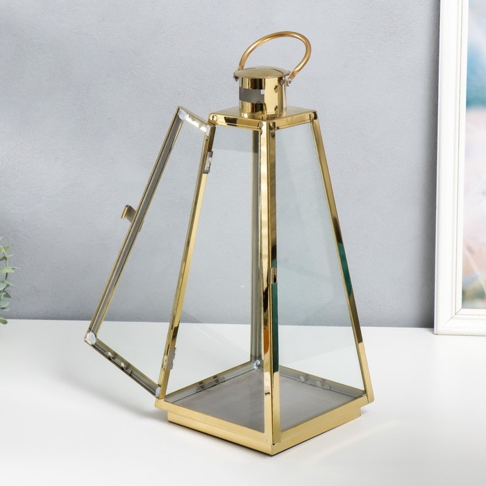 Подсвечник металл Подсвечник металл "Пирамида" набор 3 шт золото 22х11х53, 17х8,5х38, 12х8х23 см