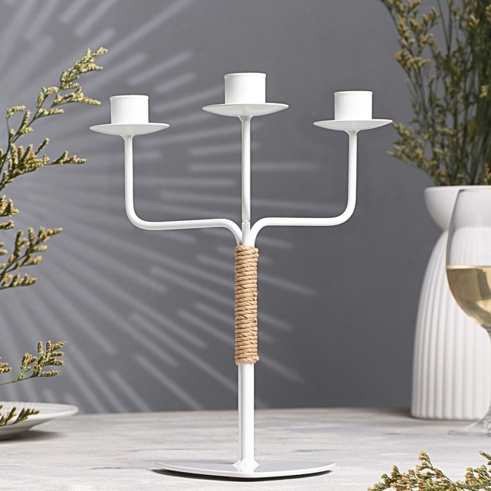 Подсвечник металл на 3 свечи Подсвечник металл на 3 свечи "Шандал", 26,2х20,5 см, белый