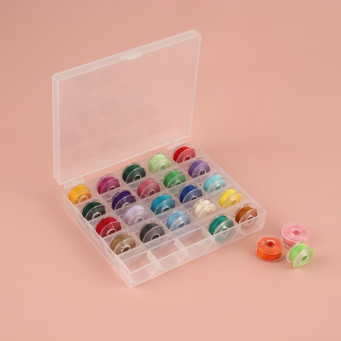 Набор шпулек с нитками, в органайзере, d = 20 мм, 25 шт, цвет разноцветный Набор шпулек с нитками, в органайзере, d = 20 мм, 25 шт, цвет разноцветный