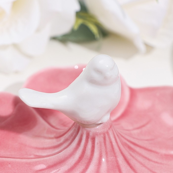 Подставка для колец "Птичка на цветке", розово-белый, 12х6 см