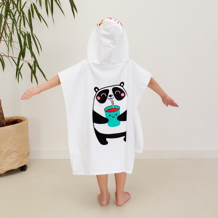 Полотенце-пончо детское махровое Крошка Я &laquo;Панда&raquo; 60х120см, 100% хлопок, 300гр/м2