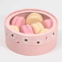 Коробка для макарун, кондитерская упаковка тубус с окном, &laquo;Цветы&raquo; 16 х 16 х 5 см