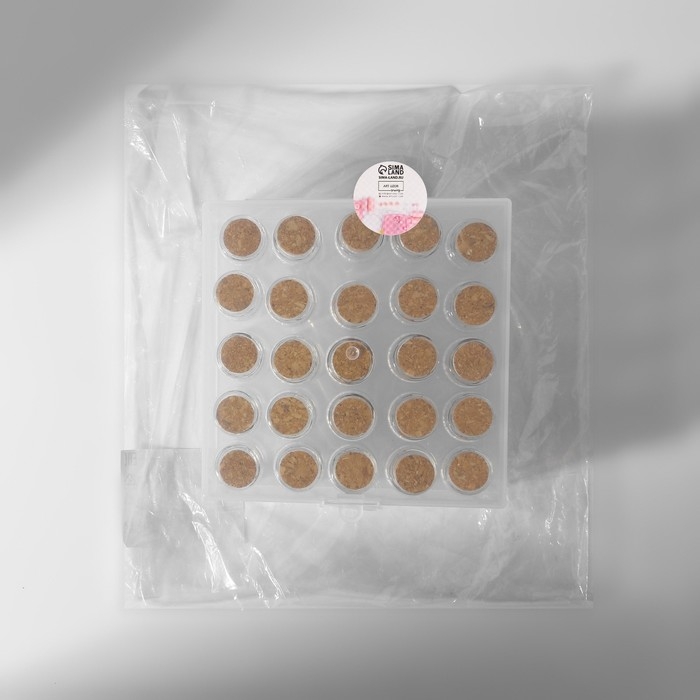 Набор баночек для хранения бисера, d = 2 &times; 4 см, 25 шт, в контейнере, 11 &times; 11 &times; 5 см