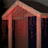 Гирлянда &laquo;Бахрома&raquo; 3 &times; 0.9 м, IP44, УМС, белая нить, 232 LED, свечение красное, 220 В