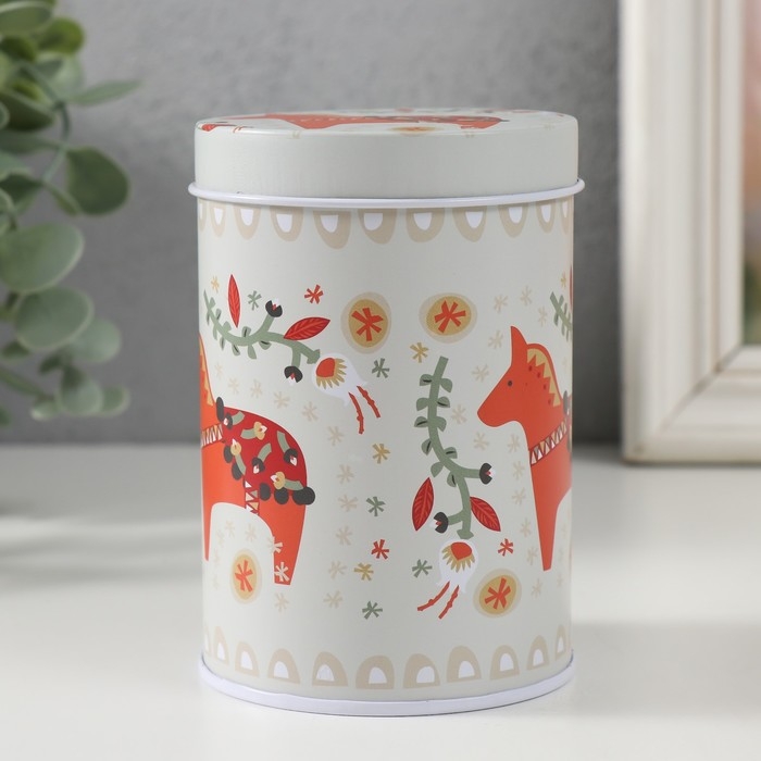 Шкатулка металл цилиндр Шкатулка металл цилиндр "Конёк расписной" 7,5х7,5х11 см