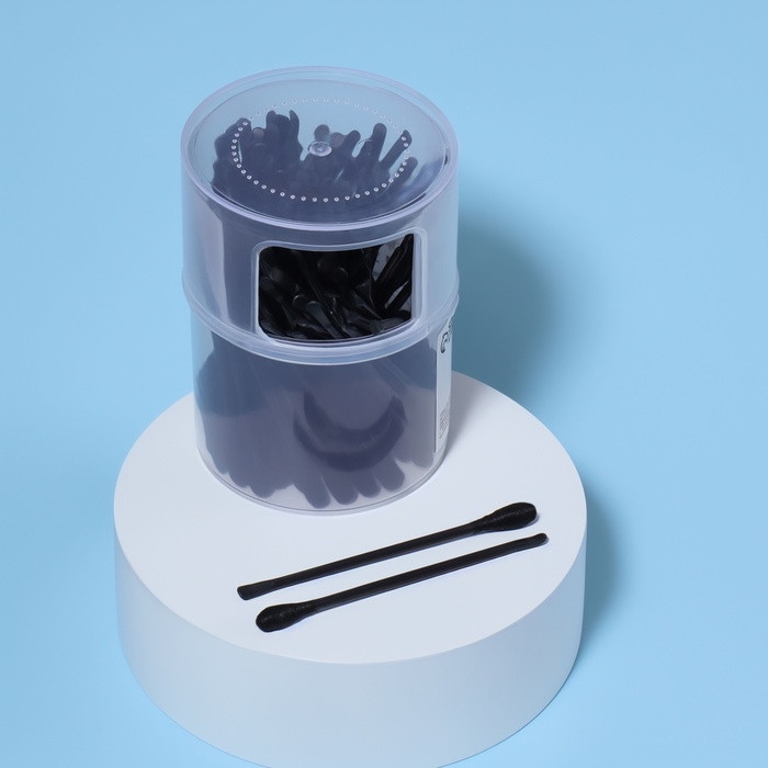 Ватные палочки, двусторонние, с ухочисткой, 100 шт, в пластиковом органайзере, цвет чёрный