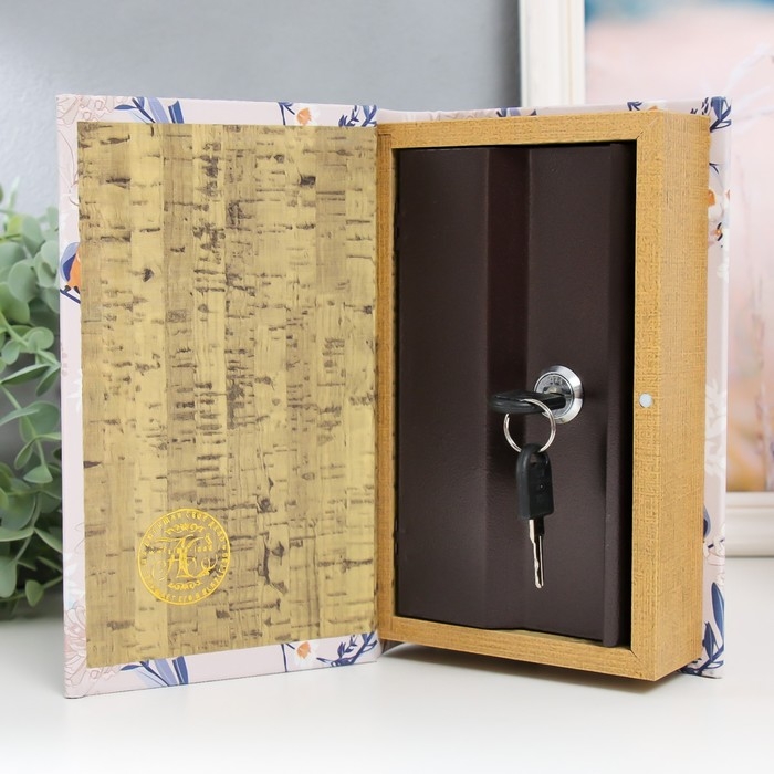 Сейф-книга дерево кожзам Сейф-книга дерево кожзам "Белые цветы и жёлтые птицы" 21х13х5 см