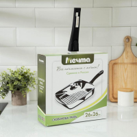 Сковорода-гриль &laquo;Гранит&raquo;, 26&times;26, съёмная ручка, стеклянная крышка, антипригарное покрытие, цвет чёрный