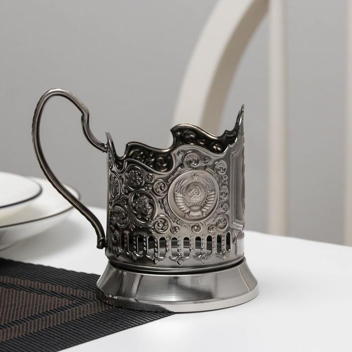 Подстаканник &laquo;Олимпийский мишка&raquo;, 2 герба, d=72 мм, никелированный, с чернением