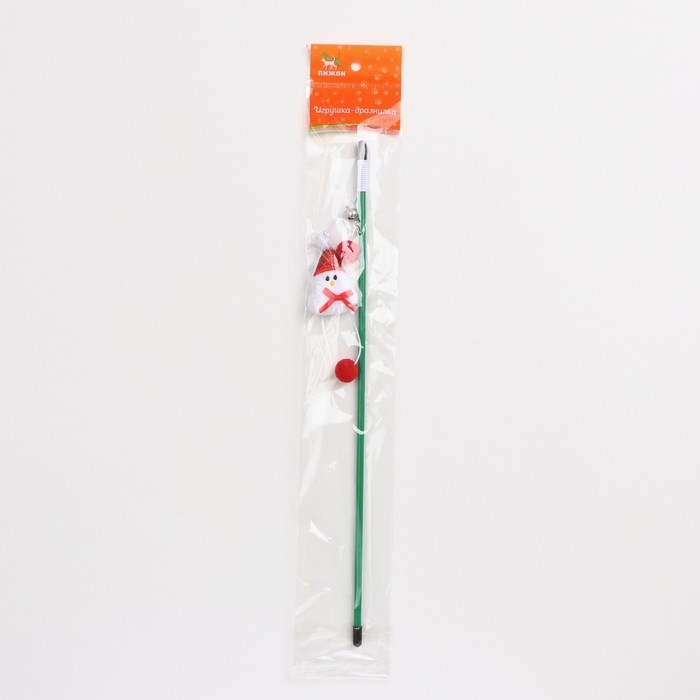 Дразнилка-удочка для кошек с бубенчиком "Снеговик", 40 см