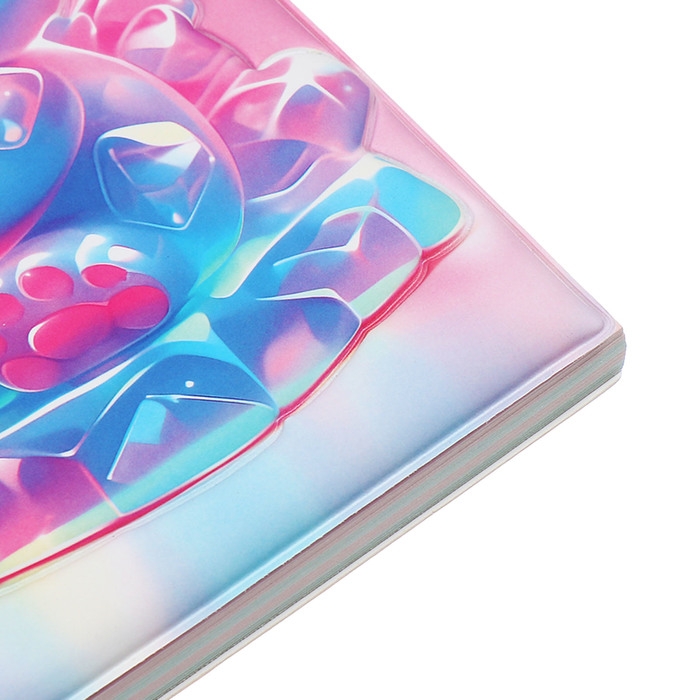 Записная книжка подарочная на гребне 80л,линия, цветной блок,обложка ПВХ 3D Мишка(17,6х13,5см)   105