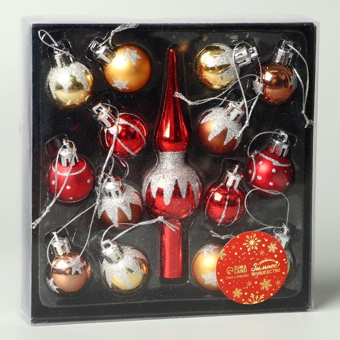 Набор украшений пластик 15 шт "Сочельник" искра, d-3 см, наконечник 13 см