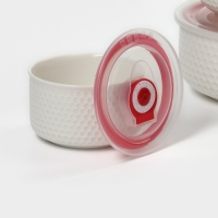 Набор салатников керамических с вакумными крышками &laquo;Ромбики&raquo;, 3 предмета: 300/550/900 мл, цвет белый