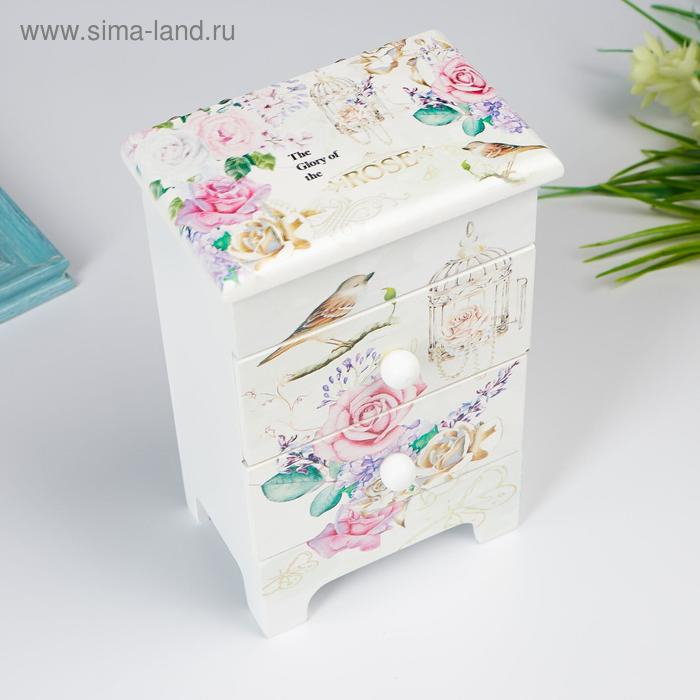 Шкатулка дерево комод 2 ящика Шкатулка дерево комод 2 ящика "Букет, птица и клетка" 18,5х7,5х11,8 см