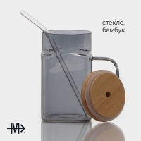 Банка стеклянная с ручкой, крышкой и трубочкой Magistro &laquo;Эко&raquo;, 620 мл, цвет чёрный