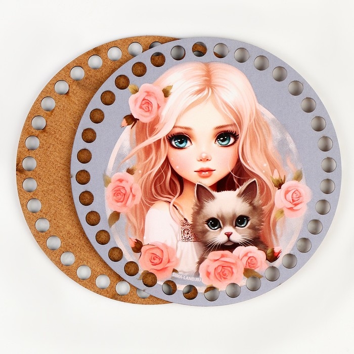 Донышки для вязания 2 в 1 &laquo;Девочка с котенком&raquo;, круг 15 см, хдф 3 мм