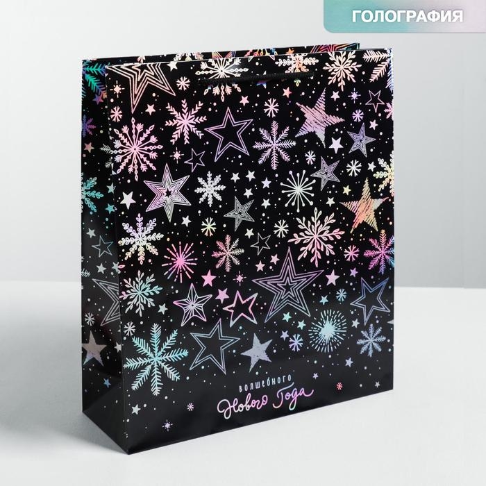 Пакет голографический вертикальный &laquo;Волшебного Нового года&raquo;, M 26 x 30 х 9 см , Новый год