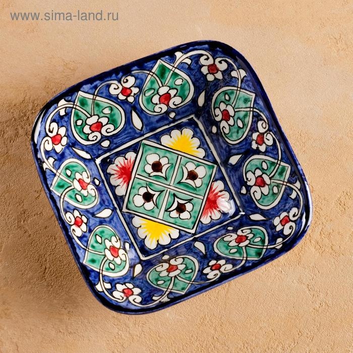 Салатница Риштанская Керамика Салатница Риштанская Керамика "Цветы", 13 см, синяя, микс