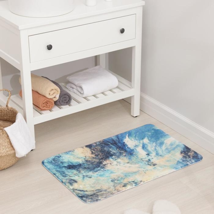 Коврик для ванной Доляна &laquo;Космос&raquo;, 50&times;80 см, цвет синий