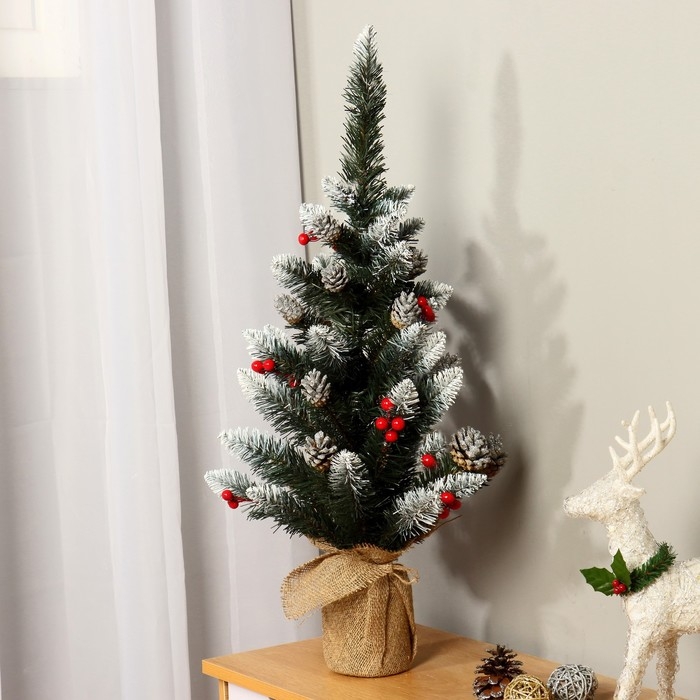 Ёлка искусственная настольная Ёлка искусственная настольная "Принцесса" шишка серебро+ягоды 65 см