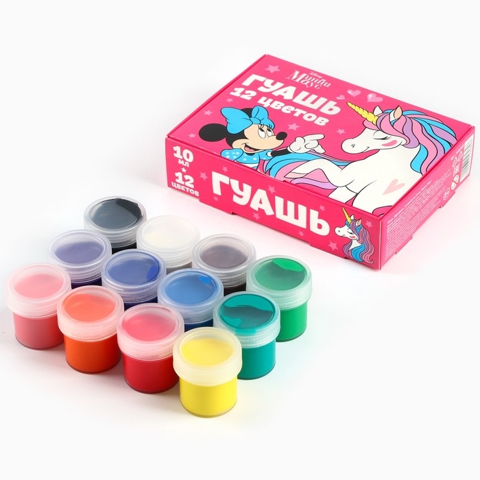 Гуашь 12 цветов по 10 мл &laquo;Единорог&raquo;, Минни Маус