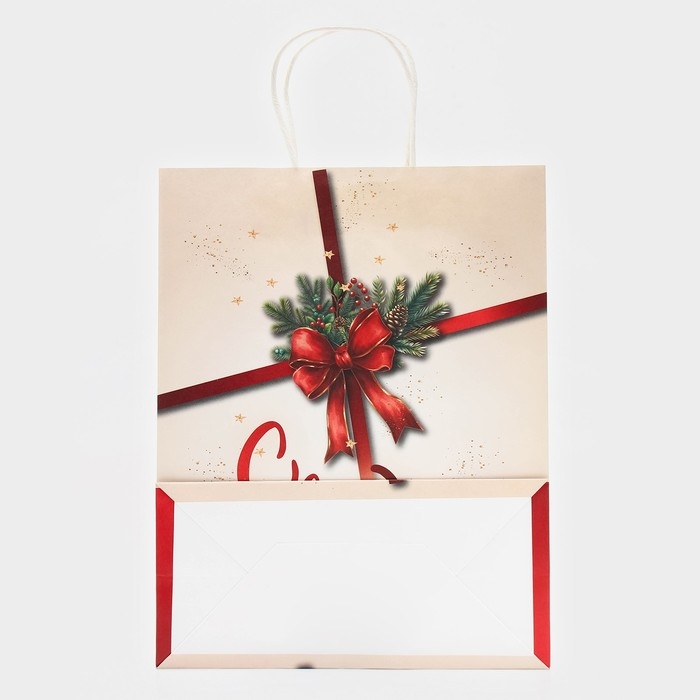 Новый год. Пакет бумажный подарочный новогодний крафт "Подарок" 32 х 26 х 11 см.