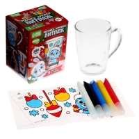 Кружка под раскраску витражными красками на новый год &laquo;С Новым годом, зайка!&raquo;, новогодний набор для творчества