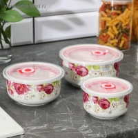 Набор салатников керамических с вакуумными крышками «Розалинда», 3 предмета: 250 мл, 550 мл, 850 мл, d=15/13/9,5/ см Набор салатников керамических с вакуумными крышками «Розалинда», 3 предмета: 250 мл, 550 мл, 850 мл, d=15/13/9,5/ см