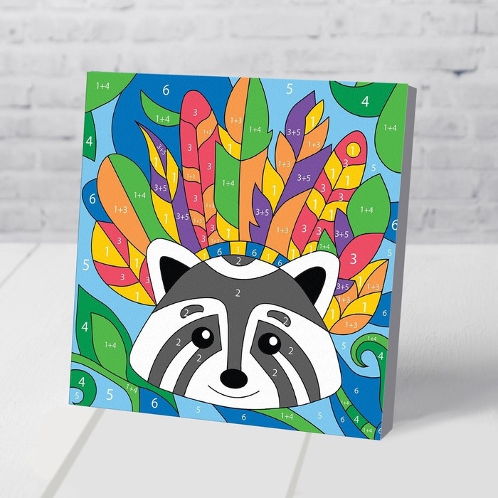 Картина по номерам для детей &laquo;Енот в перьях&raquo;, 15 х 15 см