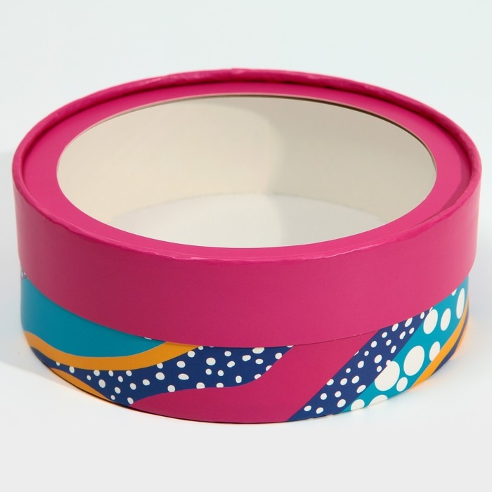 Коробка для макарун, кондитерская упаковка тубус с окном, &laquo;Яркая геометрия&raquo; 16 х 16 х 5 см